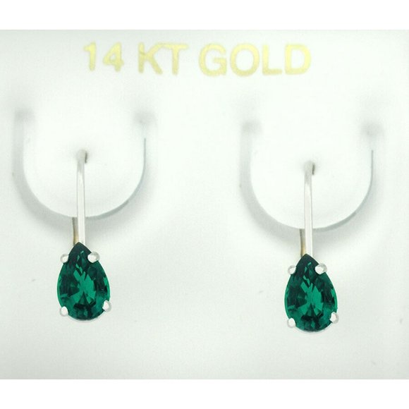 Created Colombian 1.28 Cts Emeralds Dangling Earrings 14k...